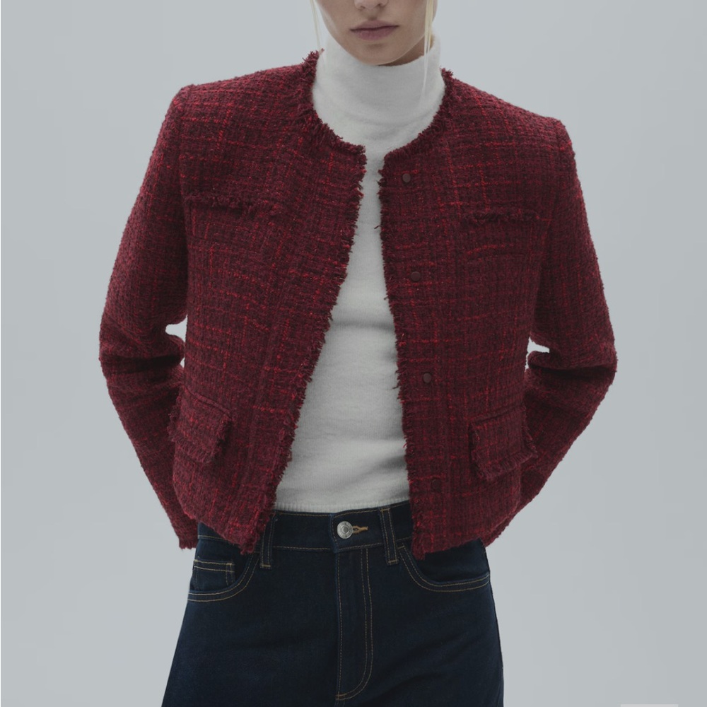 Mango burgundy tweed jacket